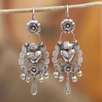 Silver Floral Chandelier Earrings