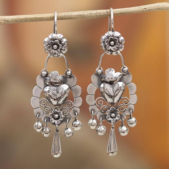 Silver Floral Chandelier Earrings