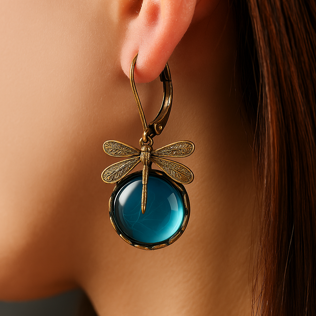 Vintage Dragonfly Gold Earrings