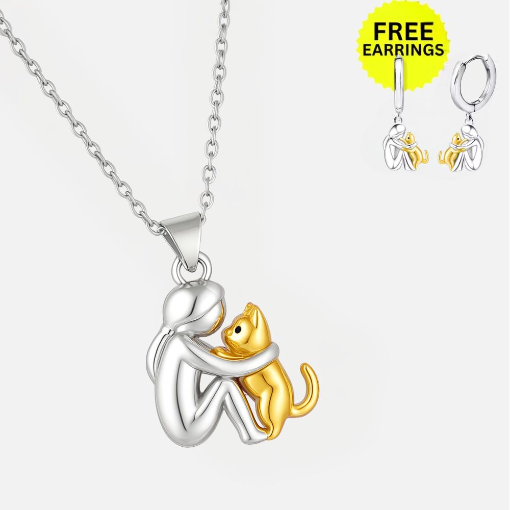 Crystal Cat Hug Necklace Set