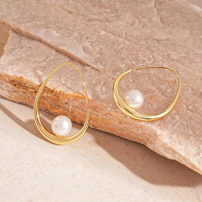 Crescent Pearl Hoop Earrings