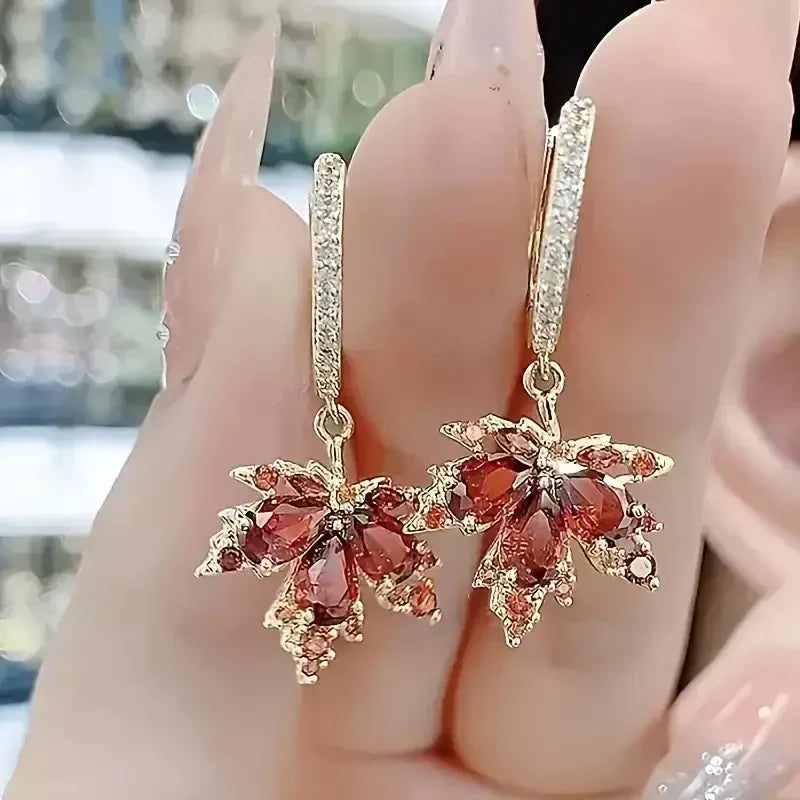 Leaf Gold Stone Earrings