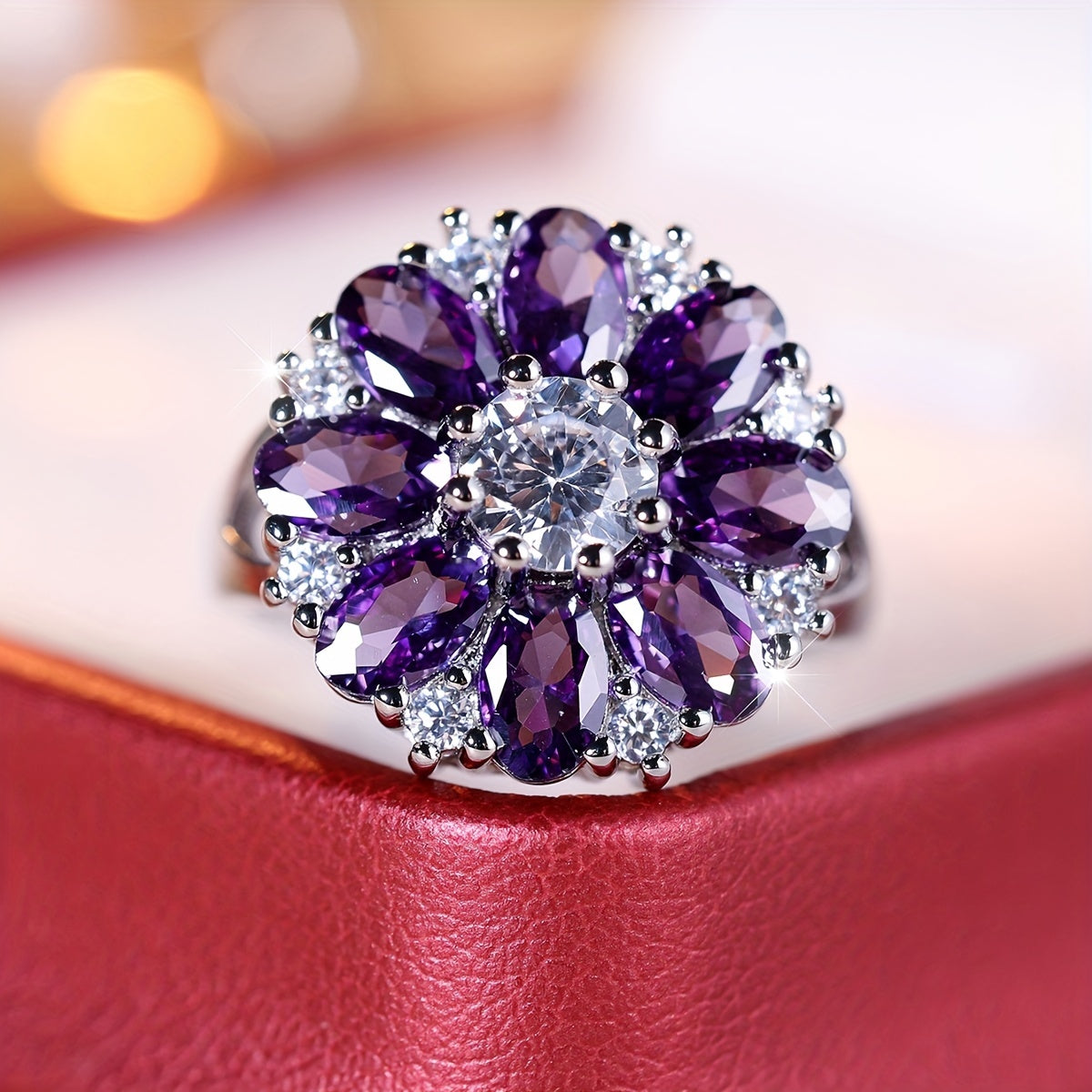 Exquisite Zirconia Flower Ring