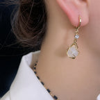 White Opal Dangling Golden Earrings