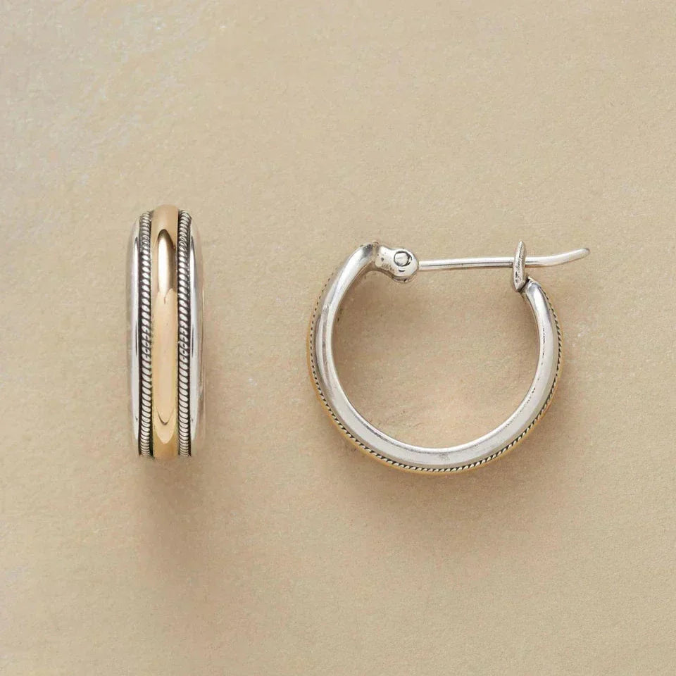 Dazzling Golden Line Silver Hoop Earrings