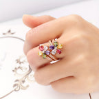 Multicolor Zirconia Double Flower Ring