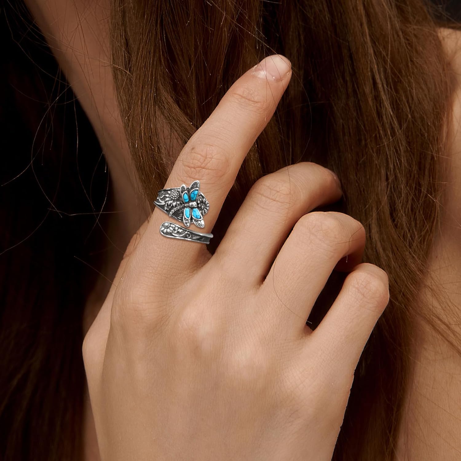 Turquoise Dragonfly Spoon Ring