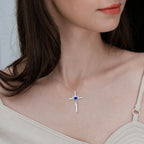 Sapphire Heart Stone Cross Necklace