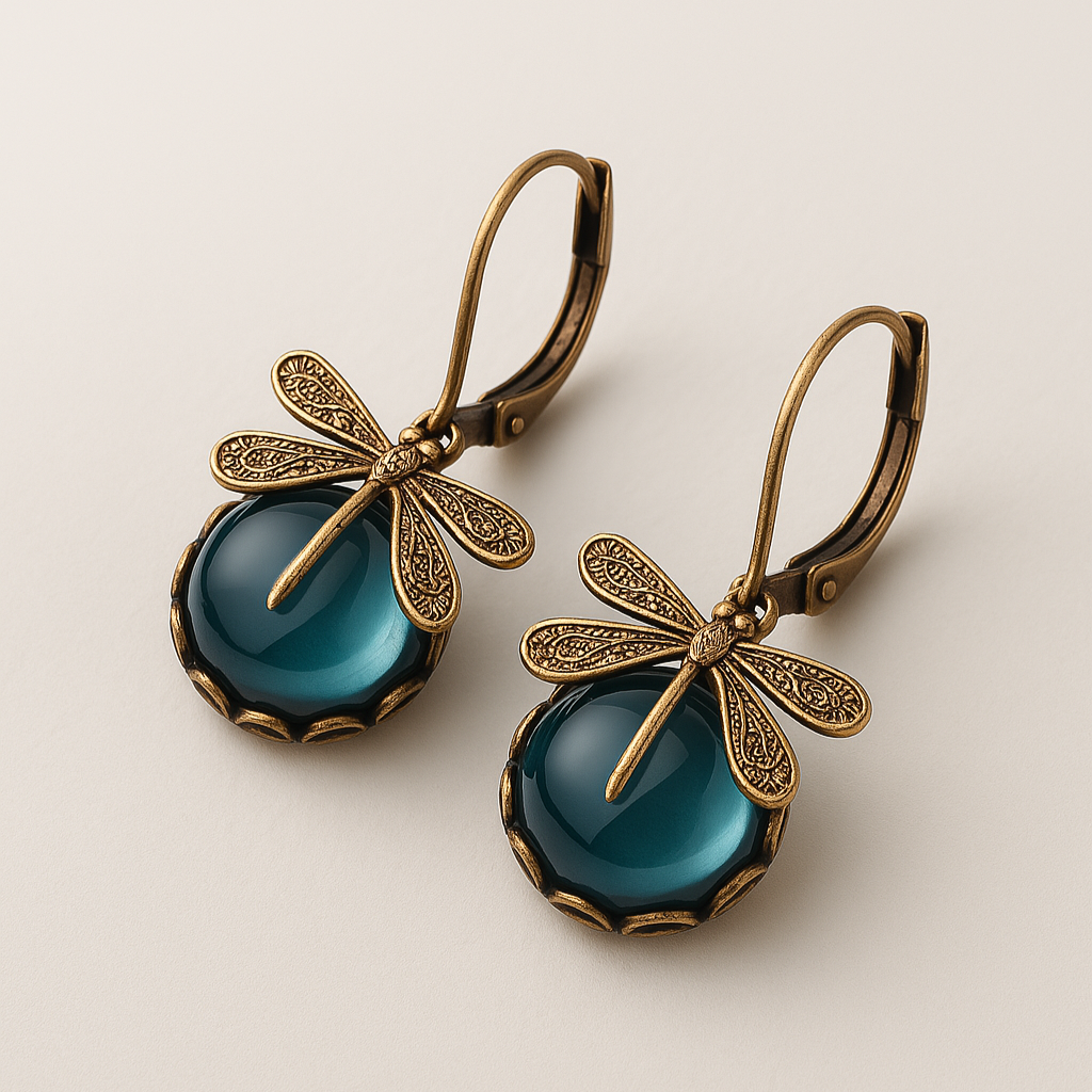 Vintage Dragonfly Gold Earrings