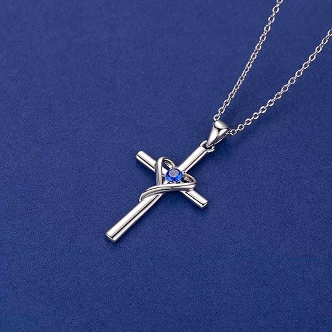 Sapphire Cross White Gold Necklace