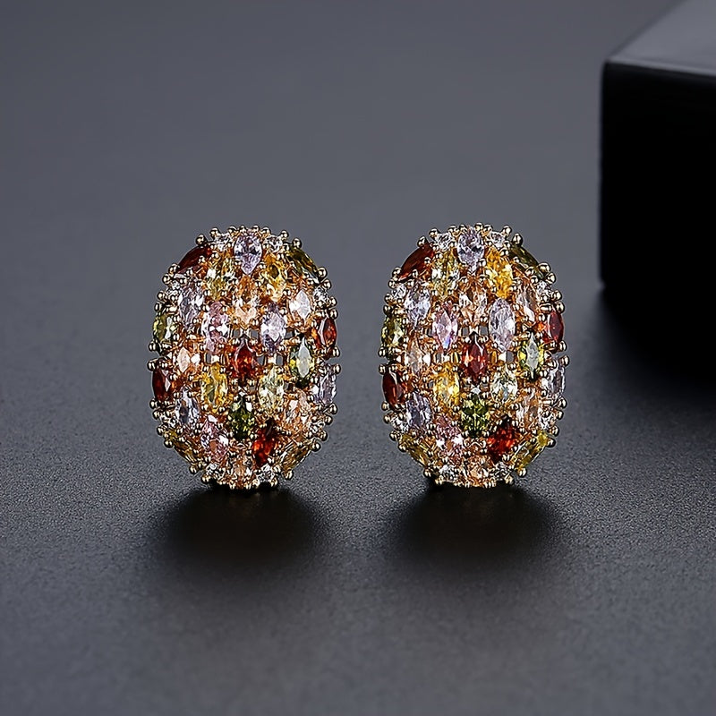 Shiny Inlaid Zirconia Earrings