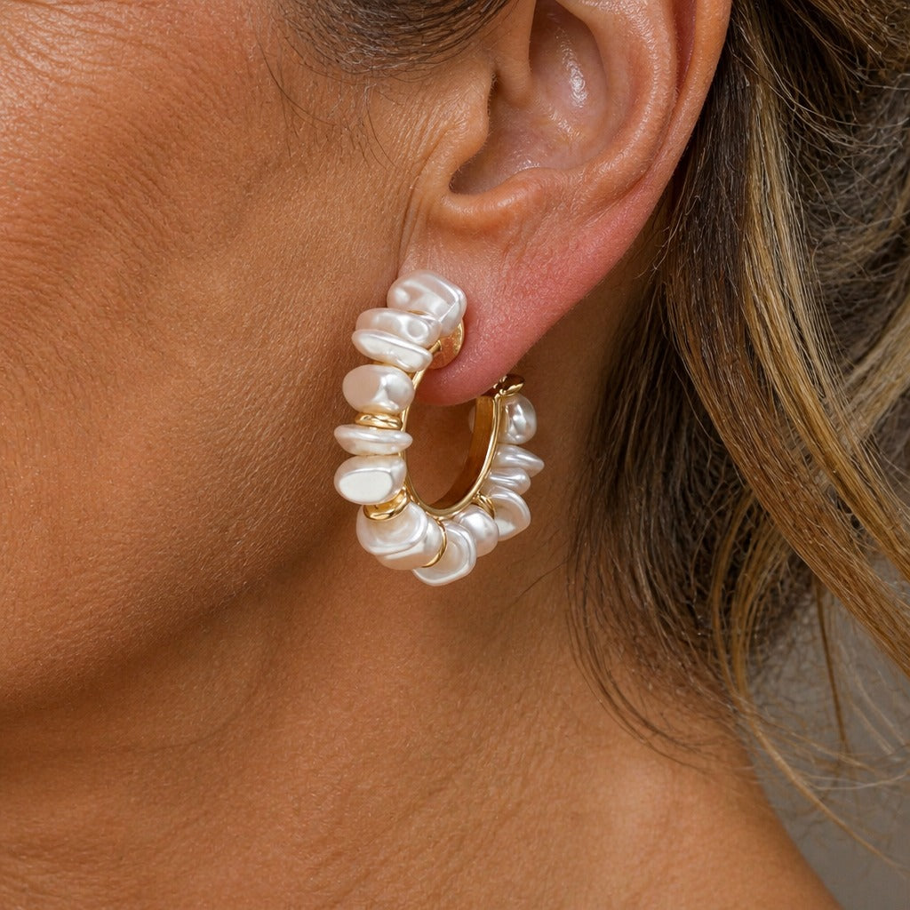 Bohemian Pearl Hoop Earrings