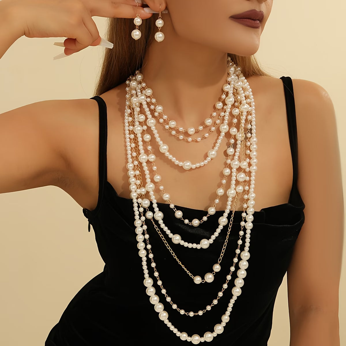Boho Multi Layered Pearl Statement Set