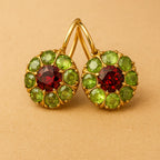 Vintage Rounded Green Red Crystal Earrings