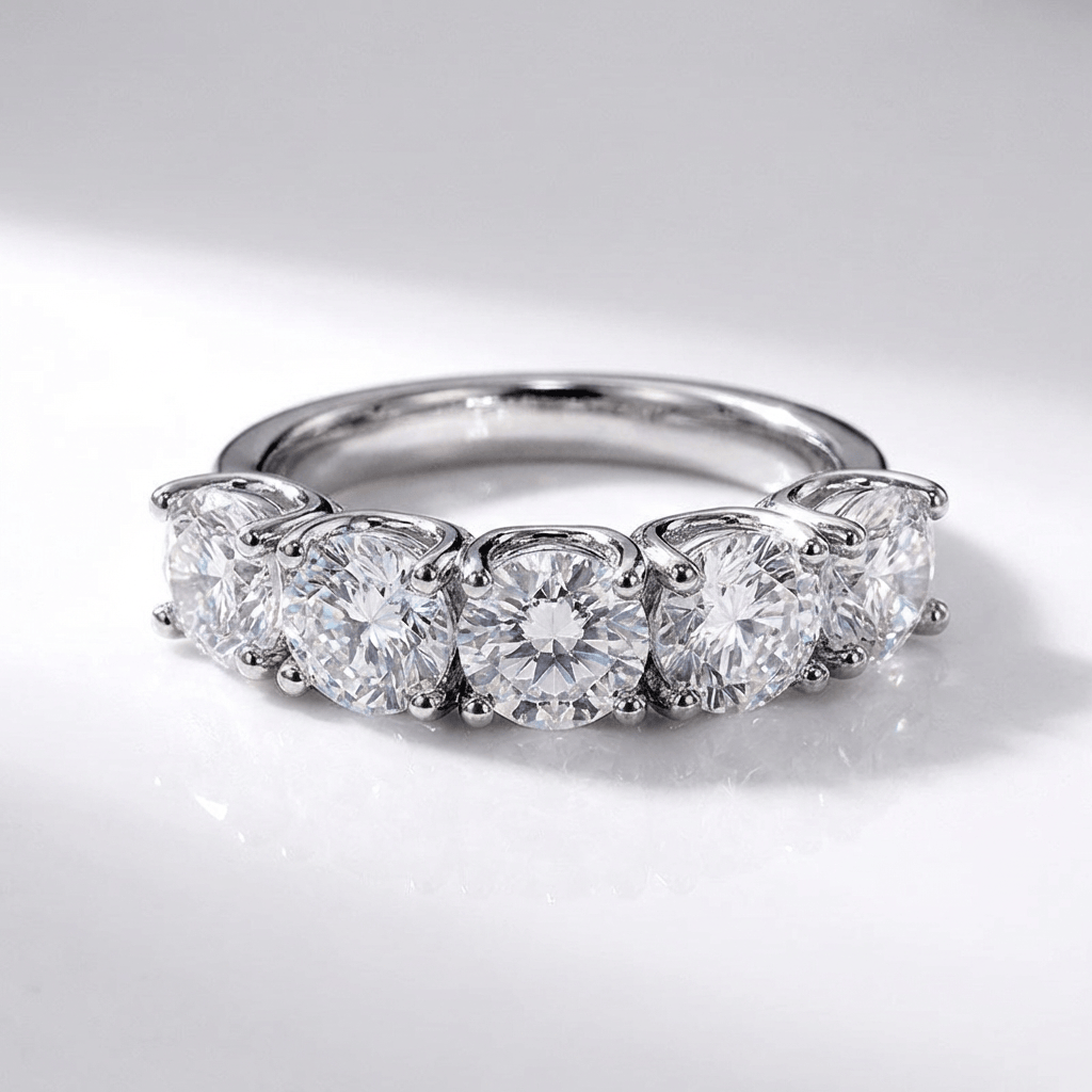 Silver Five Crystals Round Ring