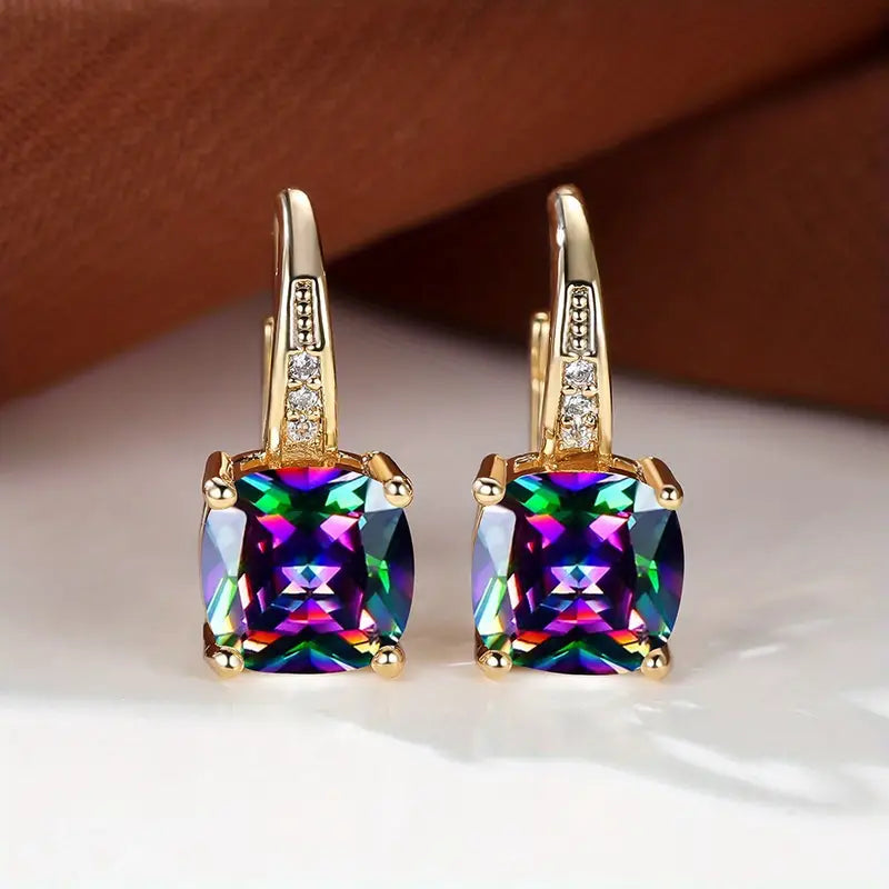 Mystic Stone Gold Hoop Earrings