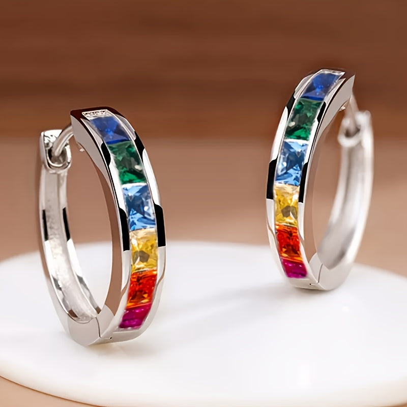Luxe Inlaid Zirconia Hoop Earrings