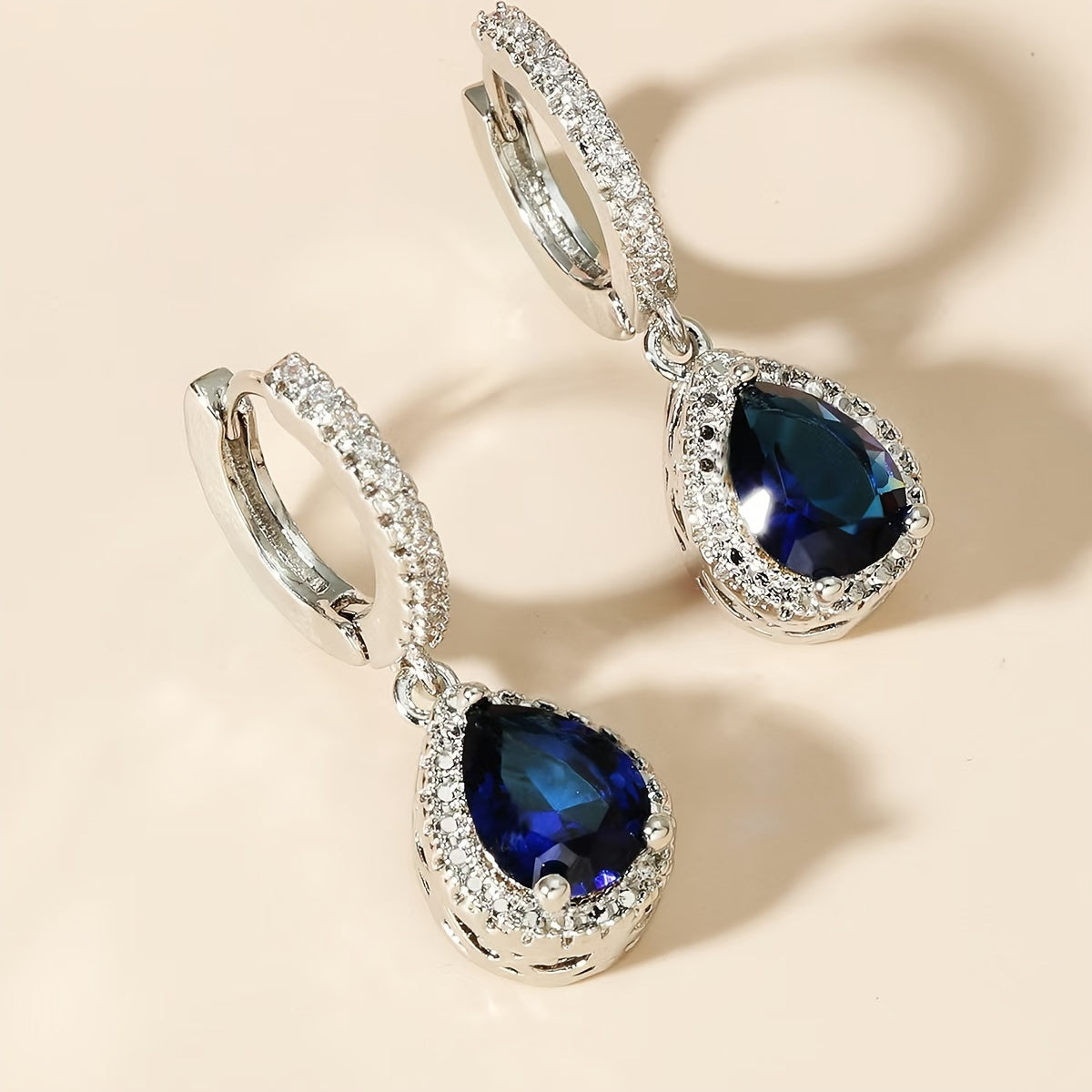 Teardrop Inlaid Zirconia Earrings