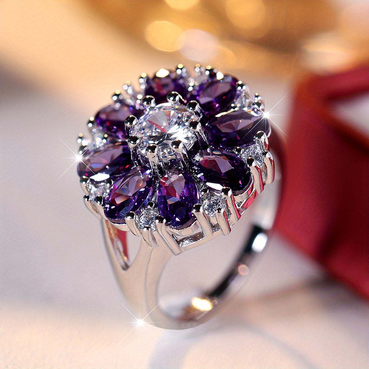 Exquisite Zirconia Flower Ring