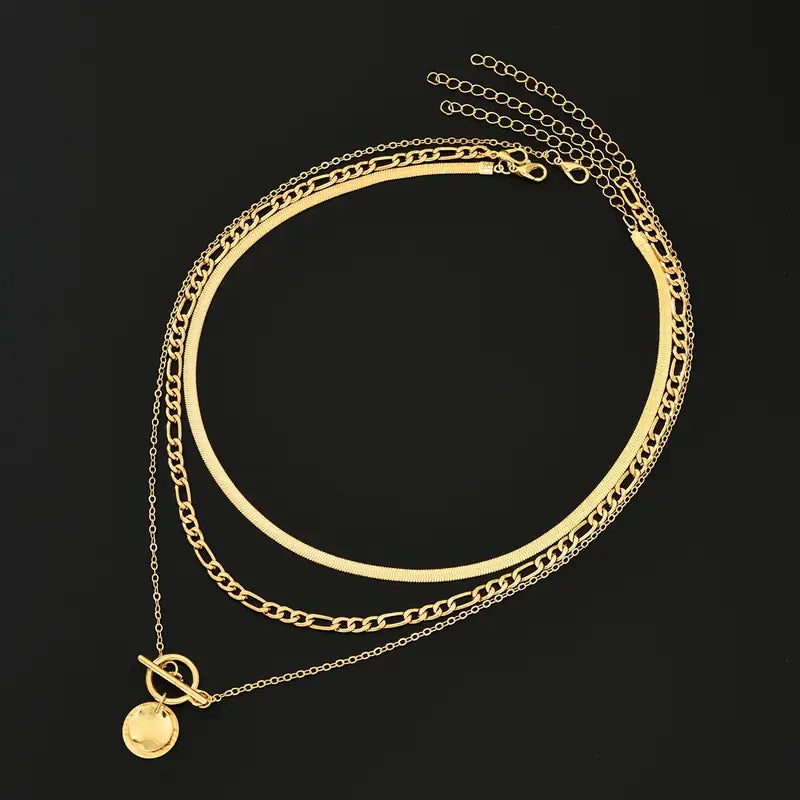 Savira Textured Coin Layered Gold Necklace