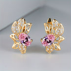 Oval Cut Stone Leaf Earrings