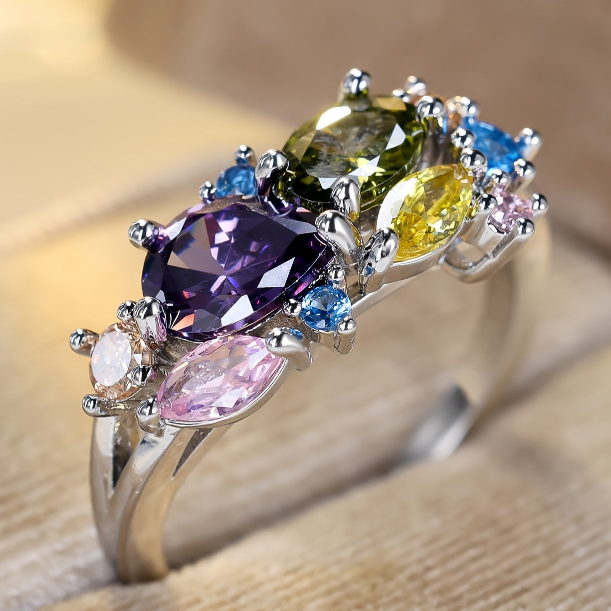 Radiant Rainbow Zirconia Ring