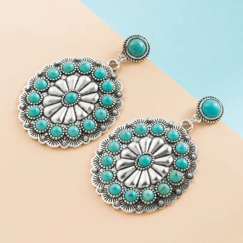 Turquoise Sunburst Medallion Earrings