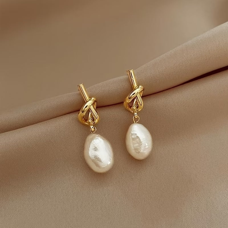 Knotted Drop Pearl Earrings