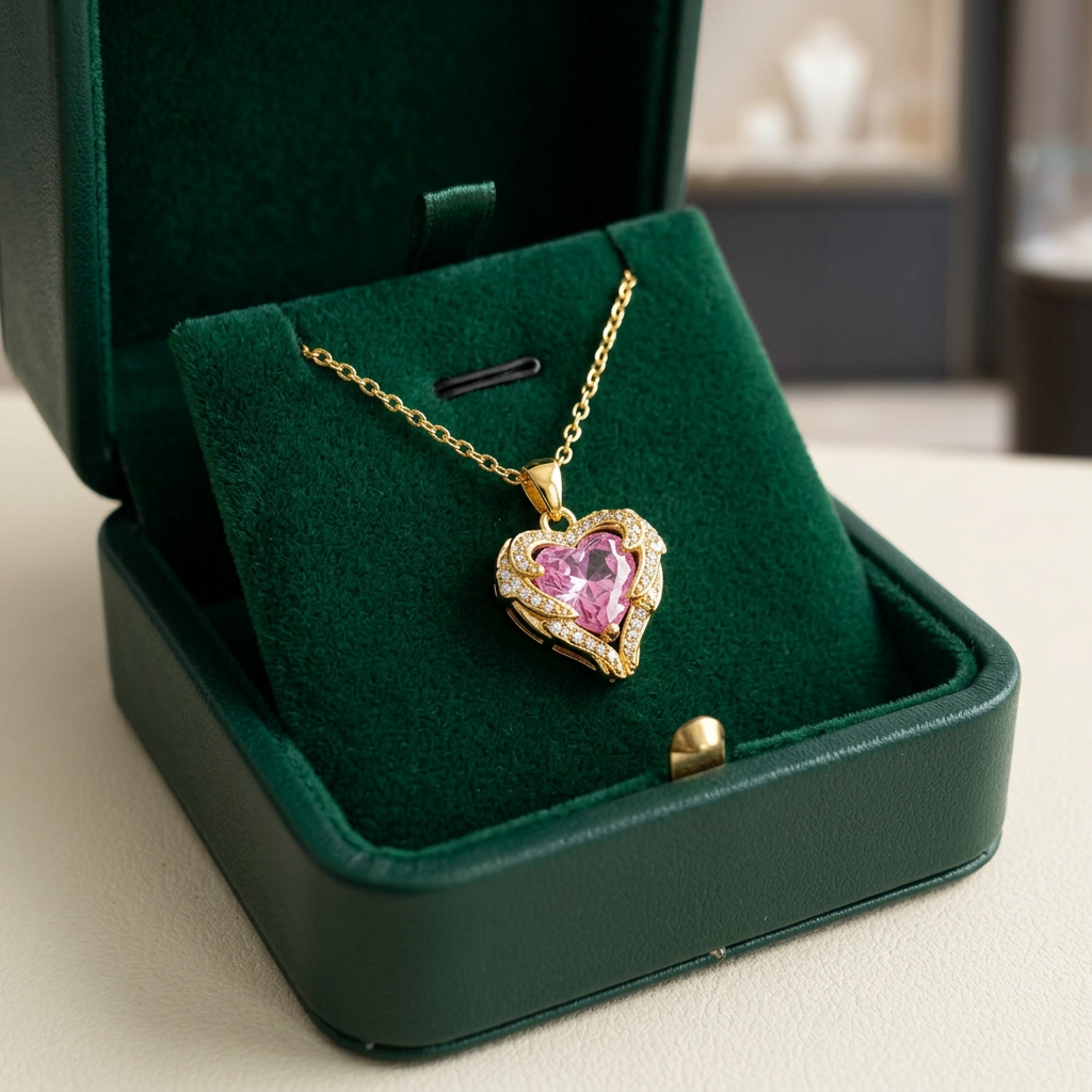 Angel Embrace Pink Heart Necklace