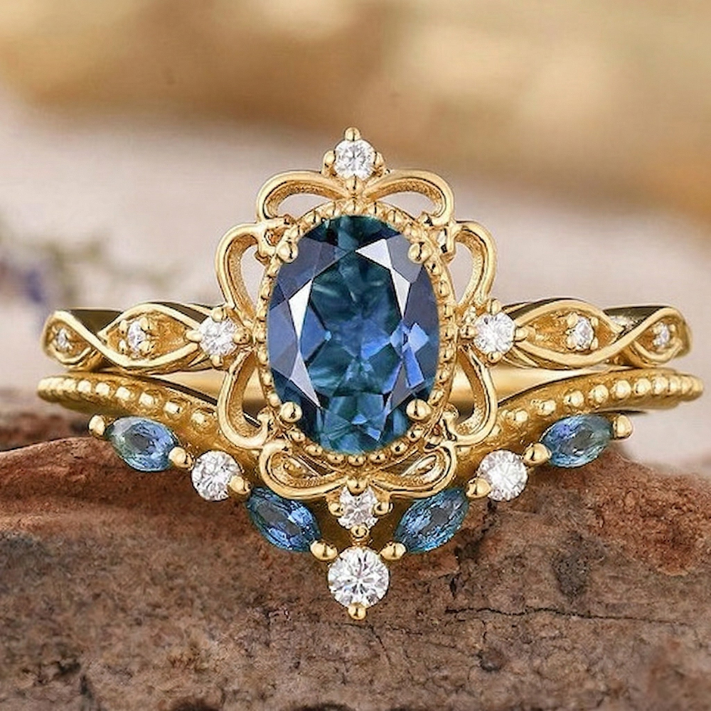 Sapphire Crown Ring Set