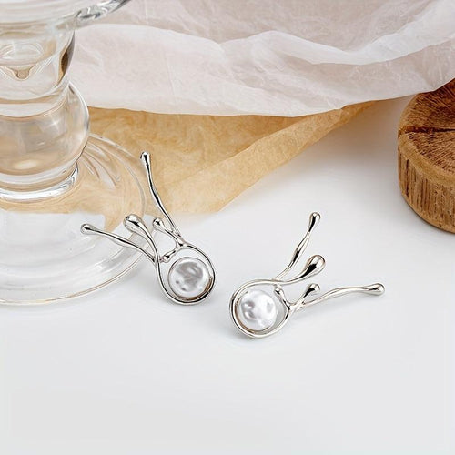 Antique Irregular Silver Pearl Earrings
