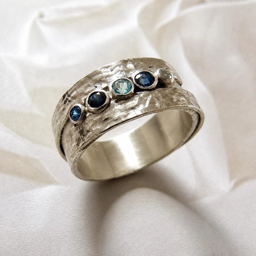 Blue Inlaid Zirconia Silver Ring