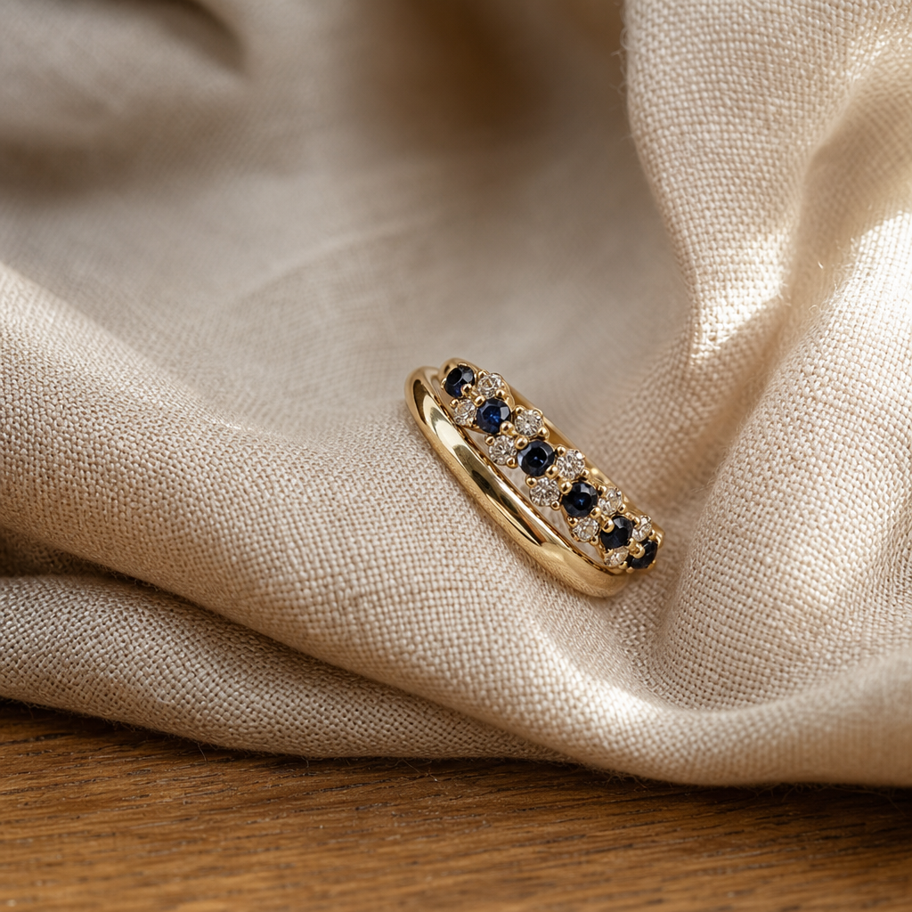 Blue Sapphire Zirconia Gold Ring