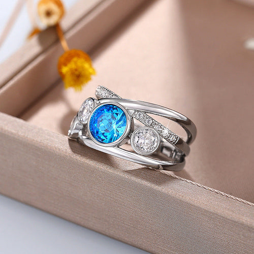 Blue Jewel Statement Silver Ring