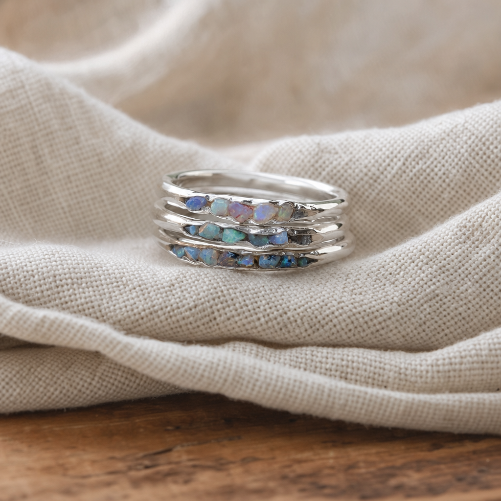 Blue Stones Layered Silver Ring