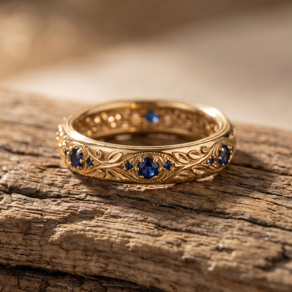Blue Zirconia Leaf Gold Ring