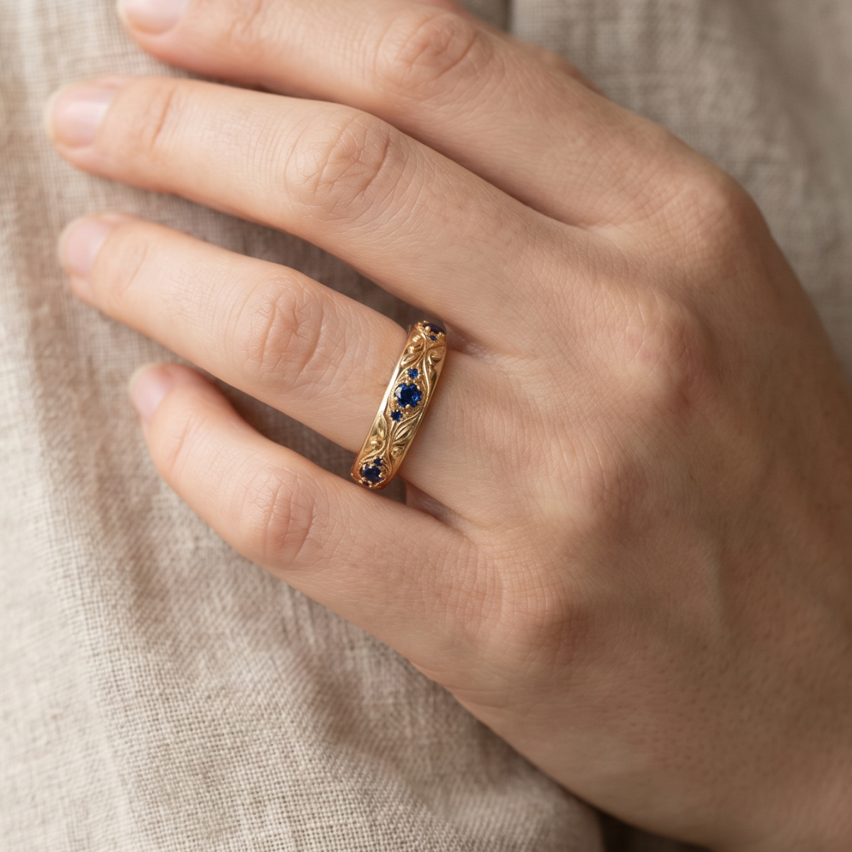 Blue Zirconia Leaf Gold Ring