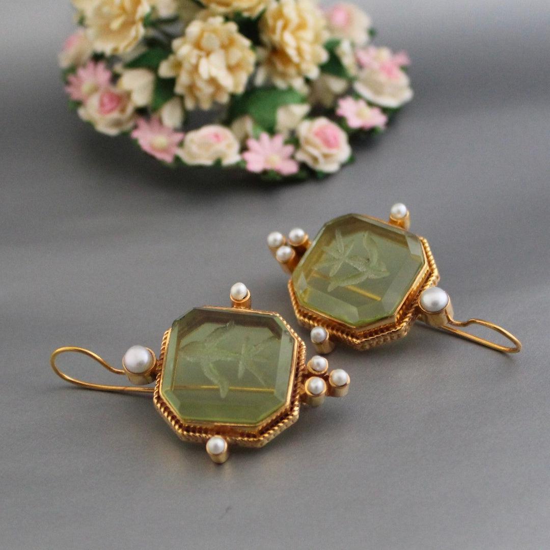 Vintage Green Pearl Earrings