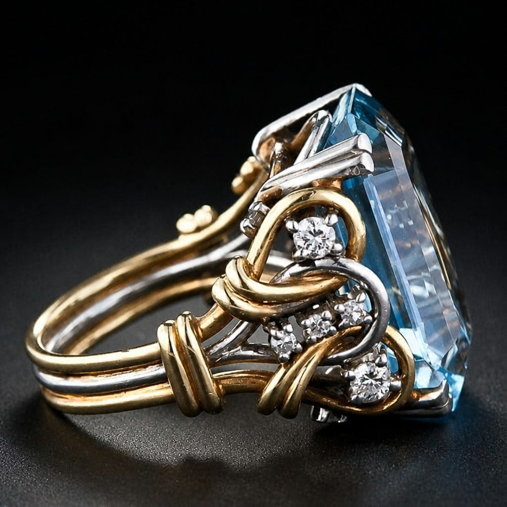 Blue Zirconia Layered Gold Ring