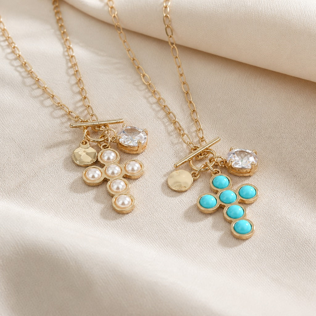 Bohemian Pearl Cross Necklace