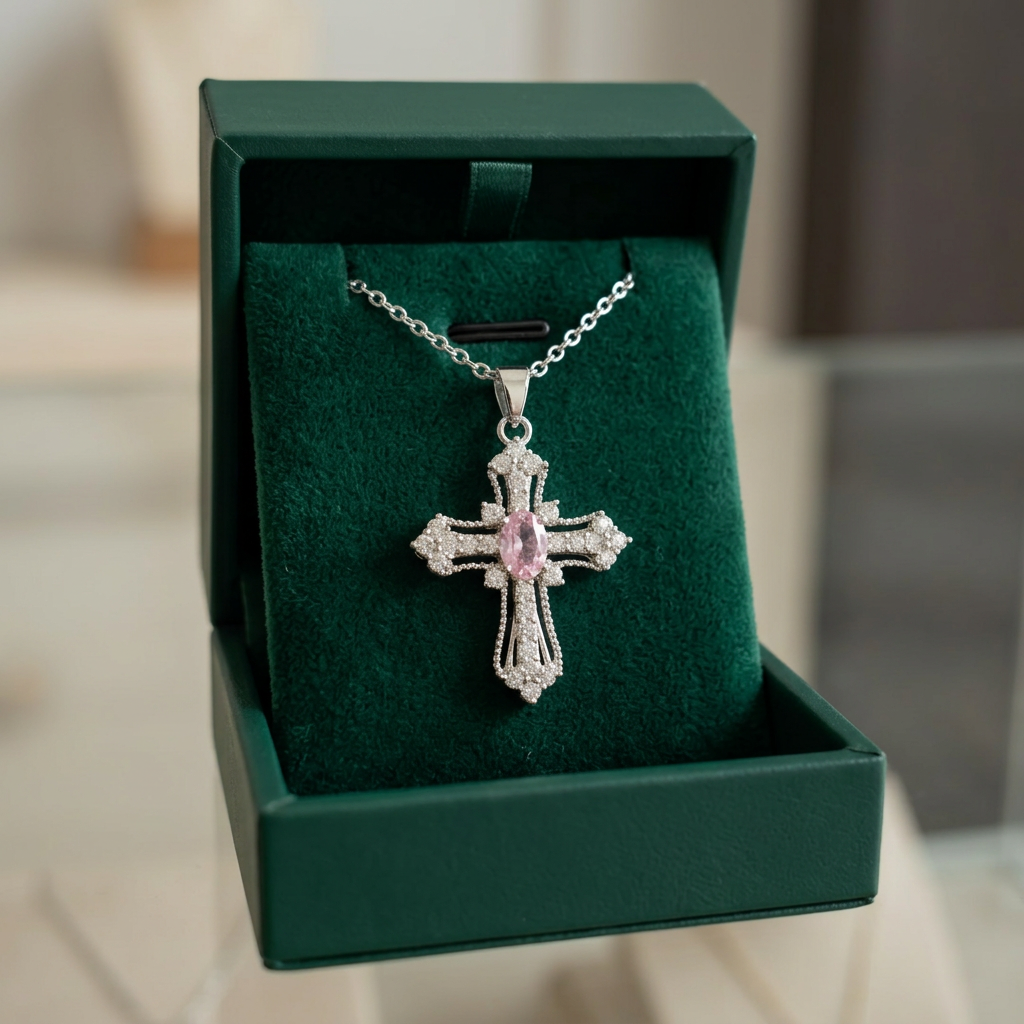 Celestial Pink Cross Necklace