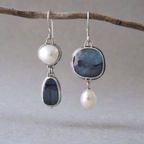 Blue Stone Pearl Earrings