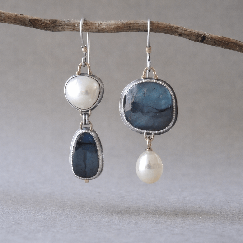 Blue Stone Pearl Earrings