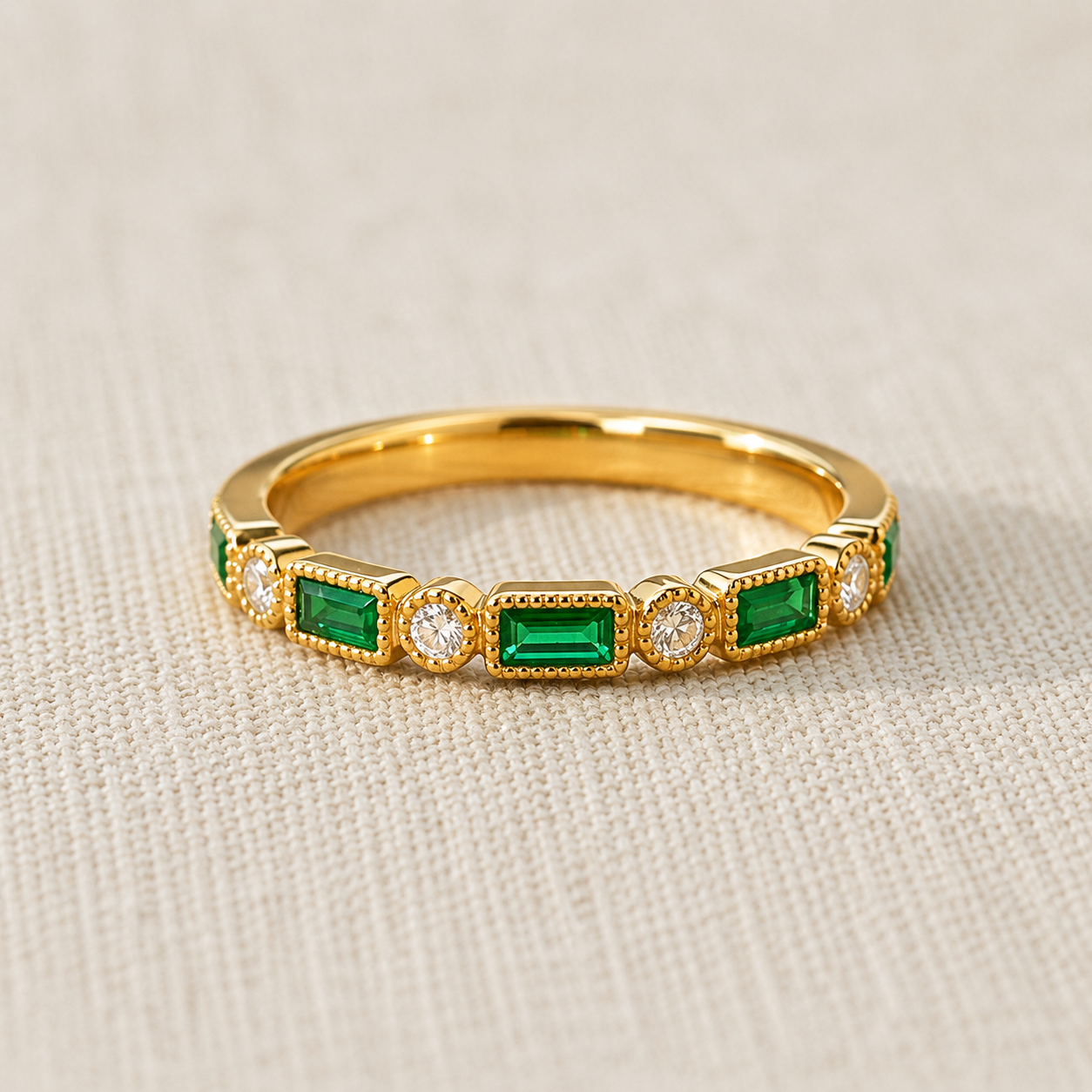 Green Inlaid Zirconia Gold Ring