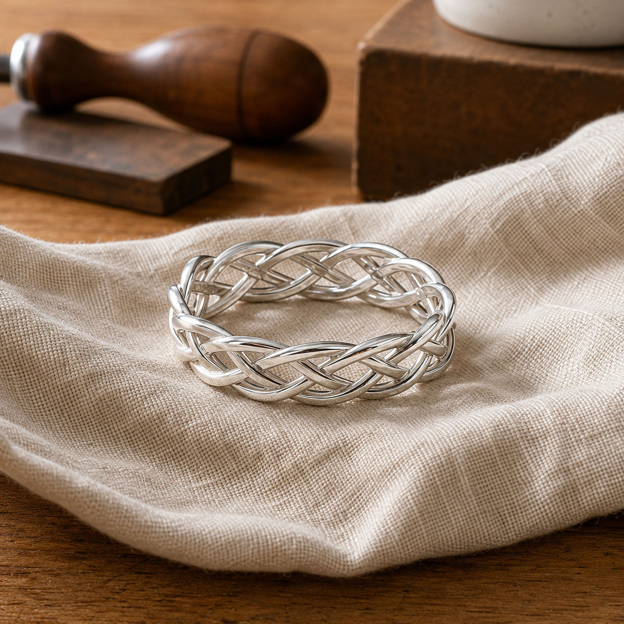Twisted Silver Woven Band Ring