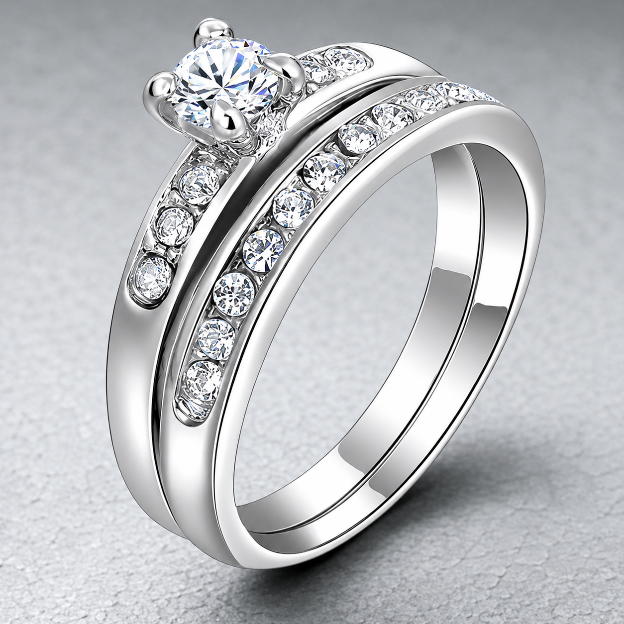 Crystal Zirconia Silver Ring Set
