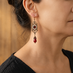 Gold Garnet & Pearl Drop Earrings