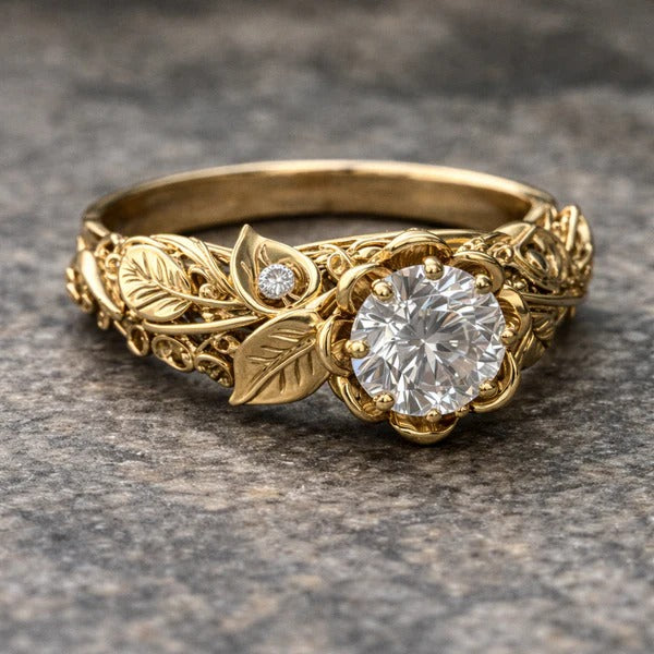 Golden Leaf Zirconia Ring