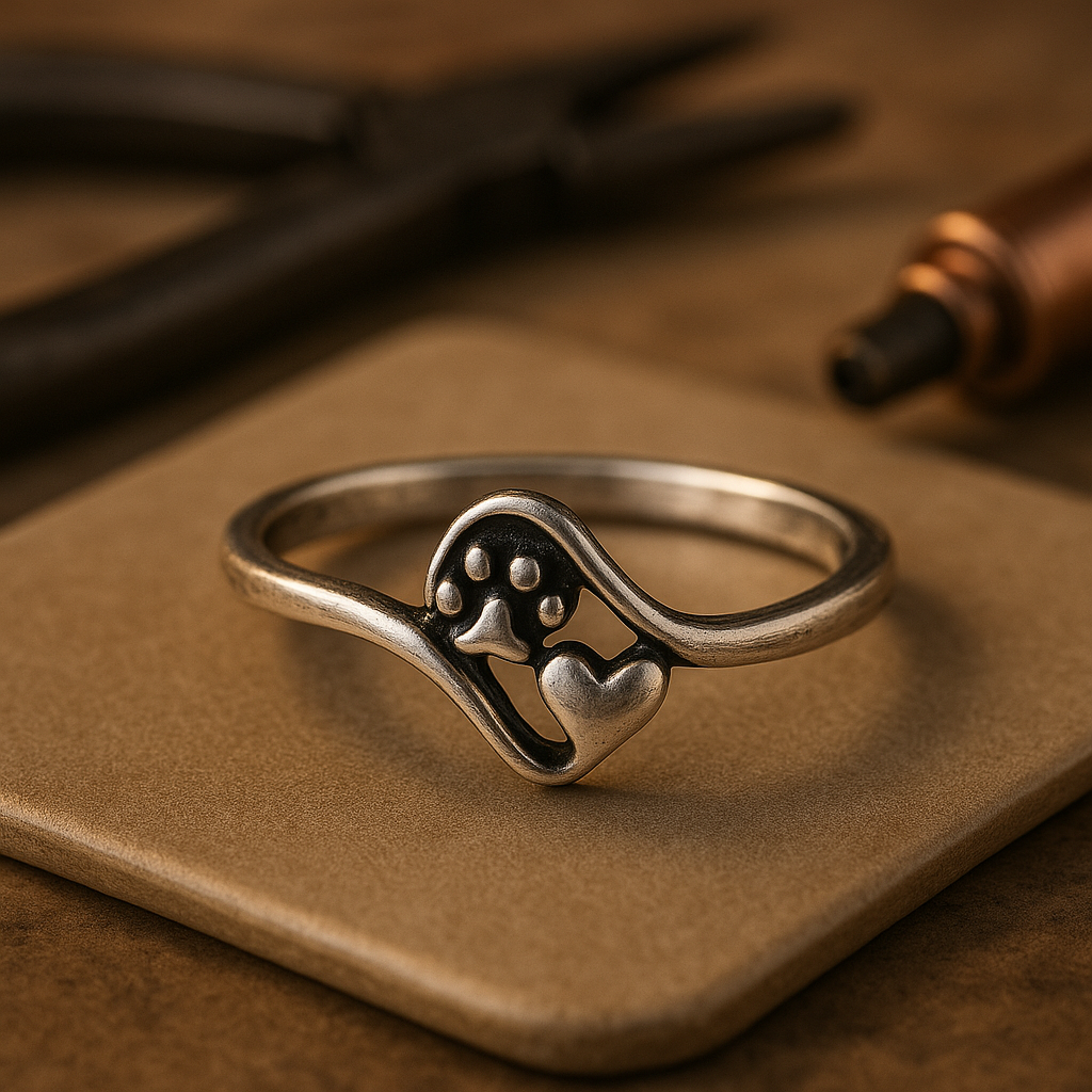 Silver Paw Heart Ring