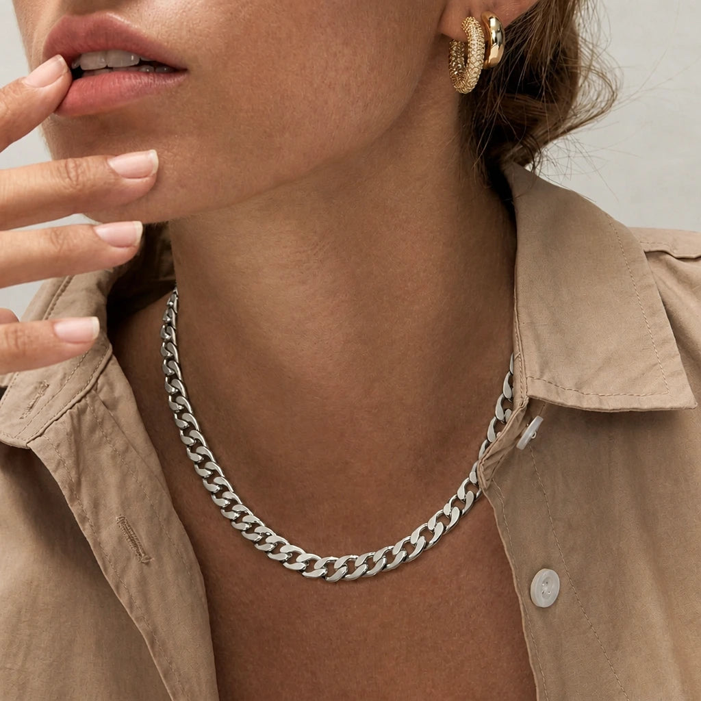 Chunky Cuban Link White Gold Necklace